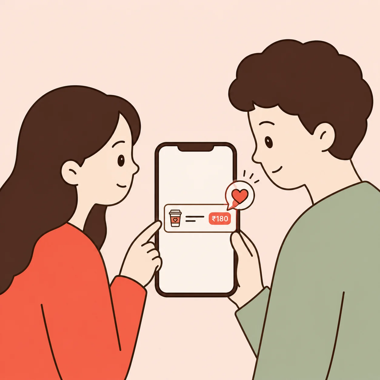 A couple sharing a small expense on their phone