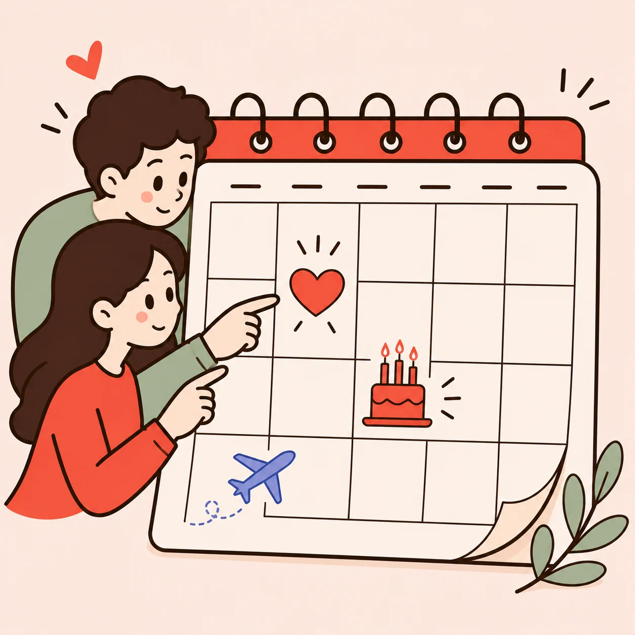 A couple pointing at their shared calendar