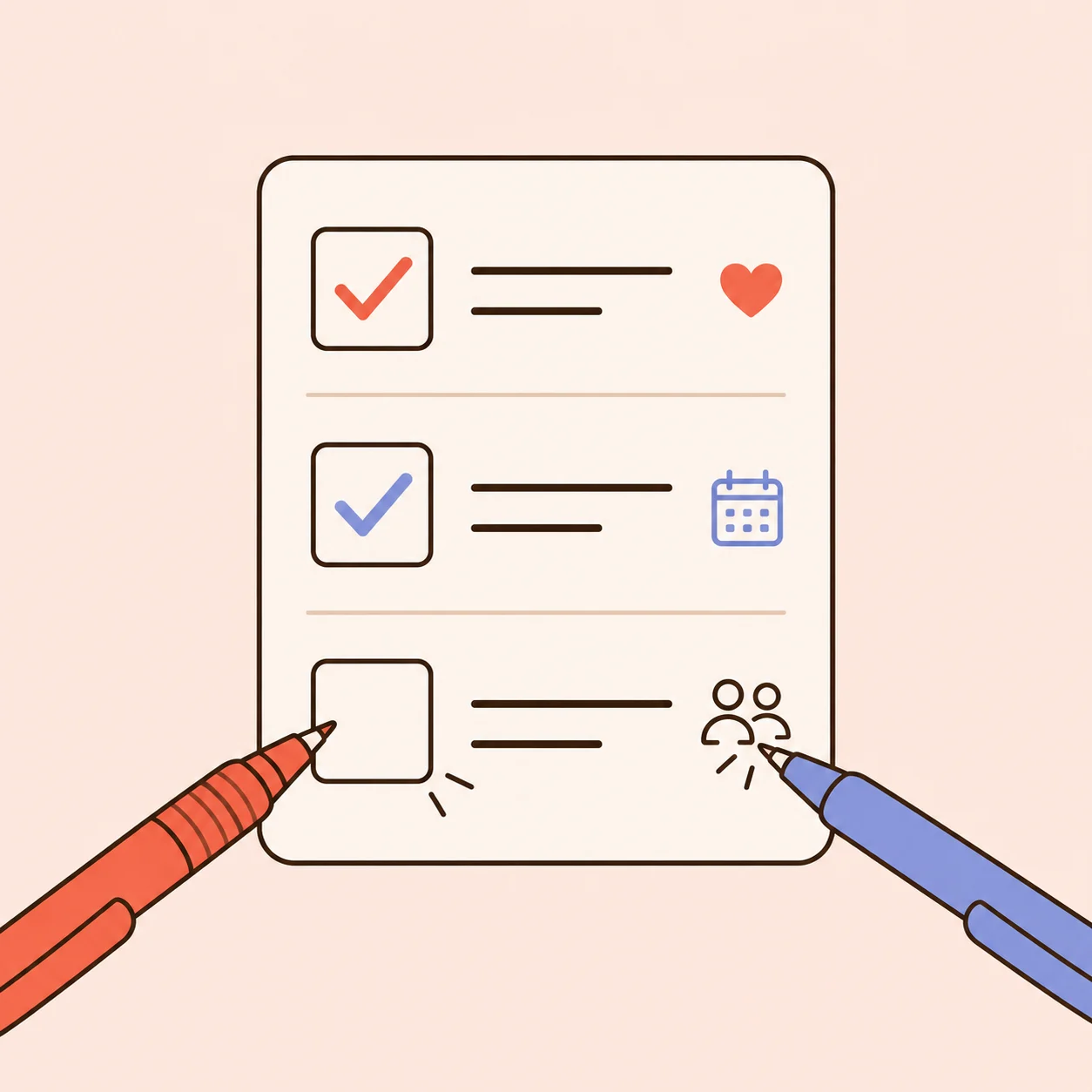 Two people completing the same shared checklist